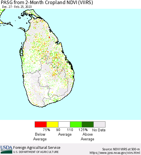 Sri Lanka PASG from 2-Month Cropland NDVI (VIIRS) Thematic Map For 2/21/2023 - 2/28/2023