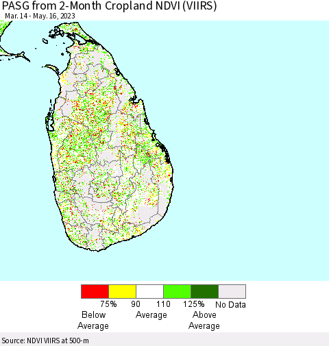Sri Lanka PASG from 2-Month Cropland NDVI (VIIRS) Thematic Map For 5/9/2023 - 5/16/2023
