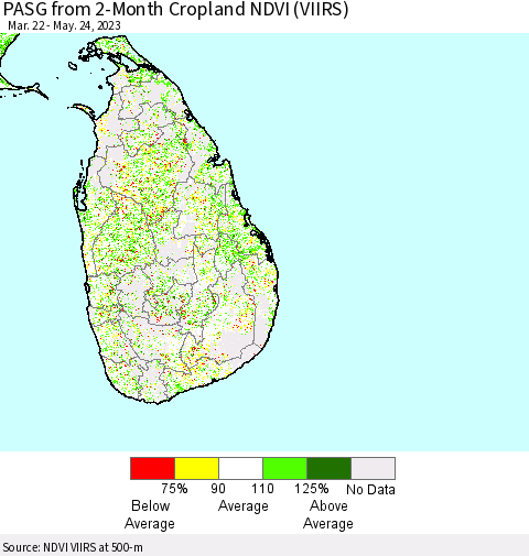 Sri Lanka PASG from 2-Month Cropland NDVI (VIIRS) Thematic Map For 5/17/2023 - 5/24/2023