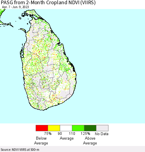 Sri Lanka PASG from 2-Month Cropland NDVI (VIIRS) Thematic Map For 6/2/2023 - 6/9/2023