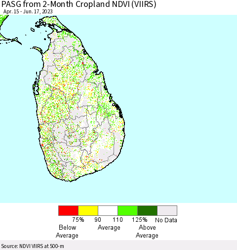 Sri Lanka PASG from 2-Month Cropland NDVI (VIIRS) Thematic Map For 6/10/2023 - 6/17/2023