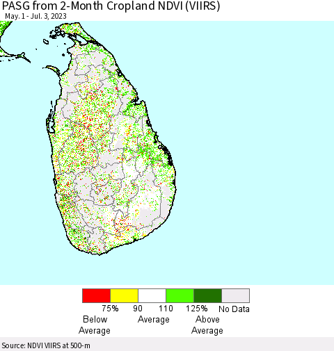 Sri Lanka PASG from 2-Month Cropland NDVI (VIIRS) Thematic Map For 6/26/2023 - 7/3/2023