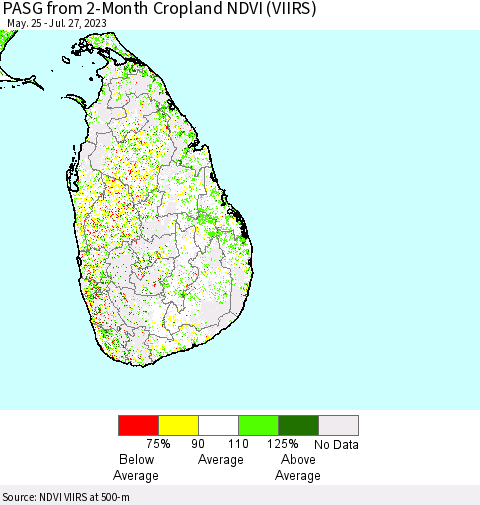 Sri Lanka PASG from 2-Month Cropland NDVI (VIIRS) Thematic Map For 7/20/2023 - 7/27/2023