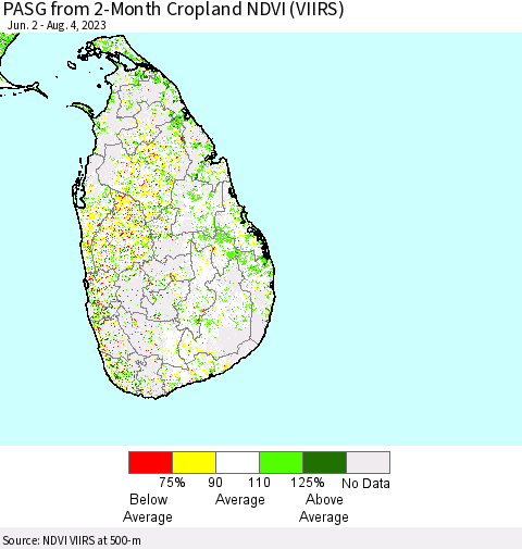 Sri Lanka PASG from 2-Month Cropland NDVI (VIIRS) Thematic Map For 7/28/2023 - 8/4/2023