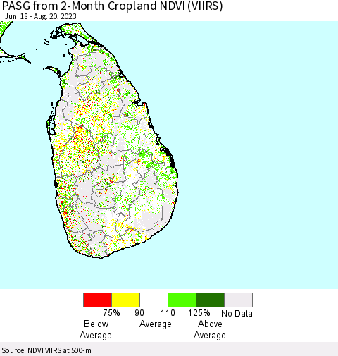 Sri Lanka PASG from 2-Month Cropland NDVI (VIIRS) Thematic Map For 8/13/2023 - 8/20/2023