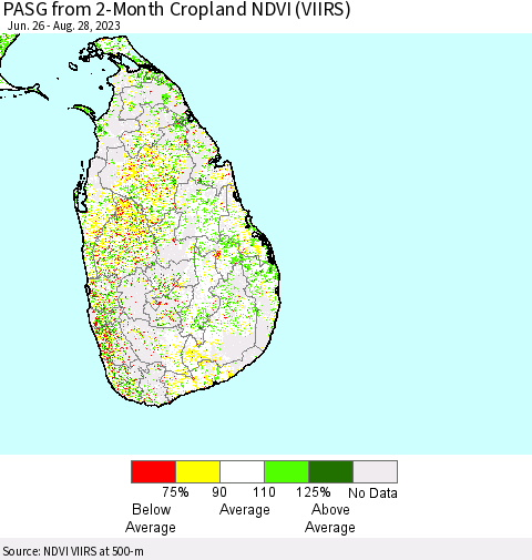 Sri Lanka PASG from 2-Month Cropland NDVI (VIIRS) Thematic Map For 8/21/2023 - 8/28/2023