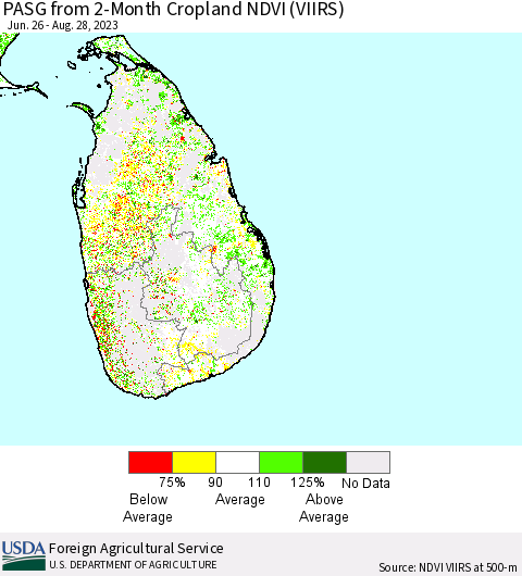 Sri Lanka PASG from 2-Month Cropland NDVI (VIIRS) Thematic Map For 8/21/2023 - 8/31/2023