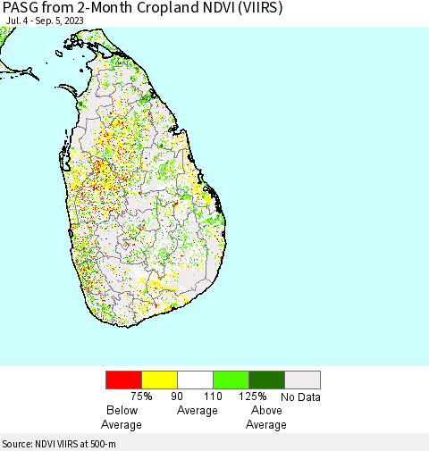 Sri Lanka PASG from 2-Month Cropland NDVI (VIIRS) Thematic Map For 8/29/2023 - 9/5/2023