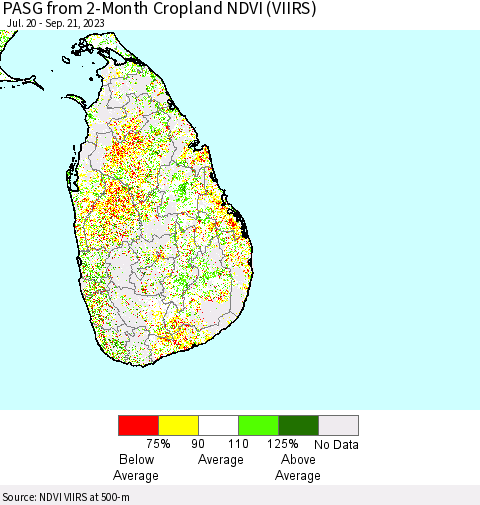 Sri Lanka PASG from 2-Month Cropland NDVI (VIIRS) Thematic Map For 9/14/2023 - 9/21/2023