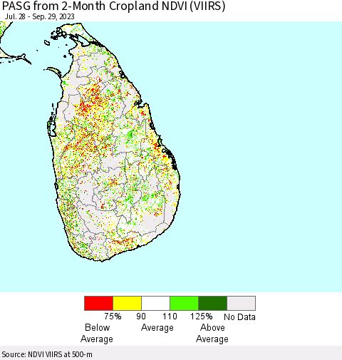 Sri Lanka PASG from 2-Month Cropland NDVI (VIIRS) Thematic Map For 9/22/2023 - 9/29/2023
