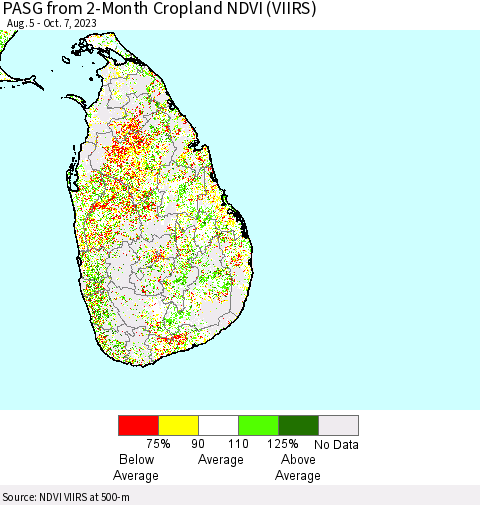 Sri Lanka PASG from 2-Month Cropland NDVI (VIIRS) Thematic Map For 9/30/2023 - 10/7/2023