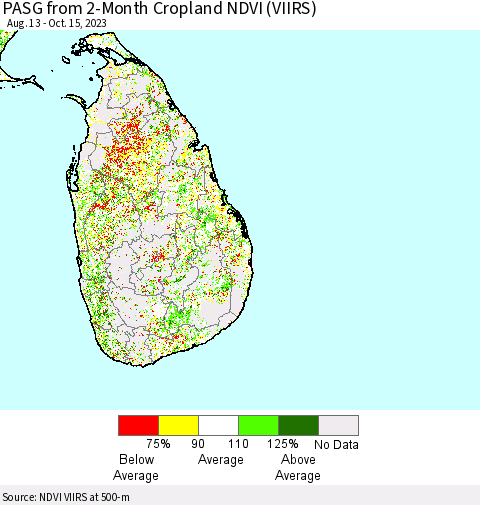 Sri Lanka PASG from 2-Month Cropland NDVI (VIIRS) Thematic Map For 10/8/2023 - 10/15/2023