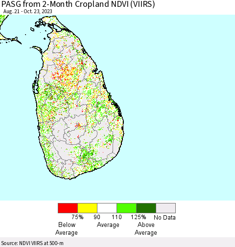 Sri Lanka PASG from 2-Month Cropland NDVI (VIIRS) Thematic Map For 10/16/2023 - 10/23/2023