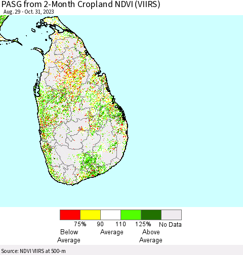 Sri Lanka PASG from 2-Month Cropland NDVI (VIIRS) Thematic Map For 10/21/2023 - 10/31/2023
