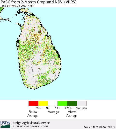 Sri Lanka PASG from 2-Month Cropland NDVI (VIIRS) Thematic Map For 11/11/2023 - 11/20/2023