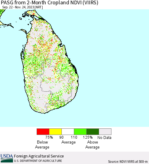 Sri Lanka PASG from 2-Month Cropland NDVI (VIIRS) Thematic Map For 11/21/2023 - 11/30/2023
