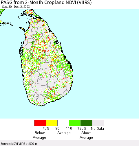 Sri Lanka PASG from 2-Month Cropland NDVI (VIIRS) Thematic Map For 11/25/2023 - 12/2/2023