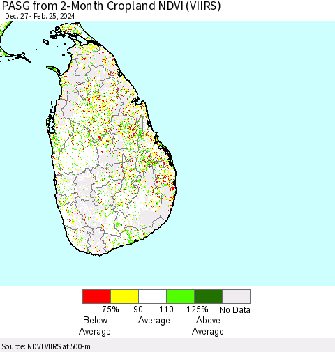 Sri Lanka PASG from 2-Month Cropland NDVI (VIIRS) Thematic Map For 2/18/2024 - 2/25/2024