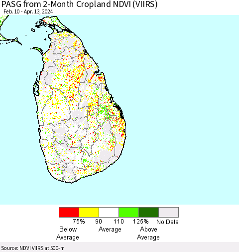 Sri Lanka PASG from 2-Month Cropland NDVI (VIIRS) Thematic Map For 4/6/2024 - 4/13/2024