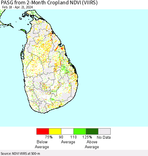Sri Lanka PASG from 2-Month Cropland NDVI (VIIRS) Thematic Map For 4/14/2024 - 4/21/2024