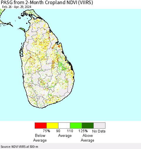 Sri Lanka PASG from 2-Month Cropland NDVI (VIIRS) Thematic Map For 4/22/2024 - 4/29/2024