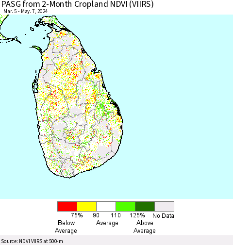 Sri Lanka PASG from 2-Month Cropland NDVI (VIIRS) Thematic Map For 4/30/2024 - 5/7/2024