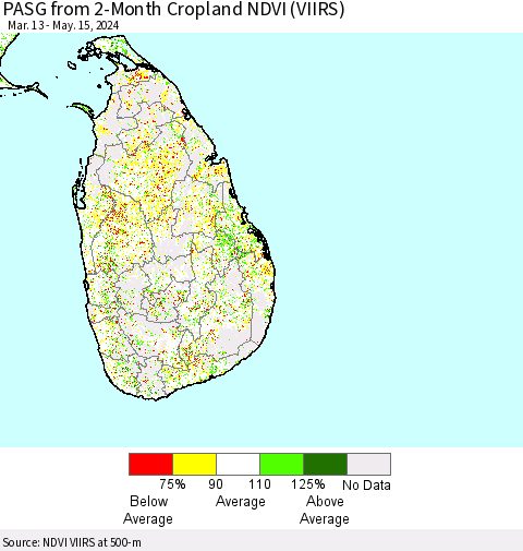 Sri Lanka PASG from 2-Month Cropland NDVI (VIIRS) Thematic Map For 5/8/2024 - 5/15/2024