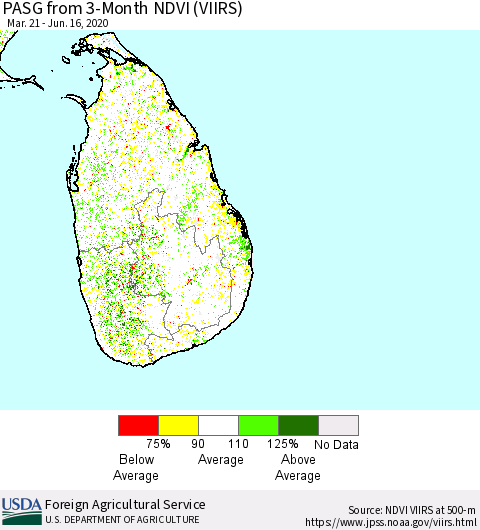 Sri Lanka PASG from 3-Month NDVI (VIIRS) Thematic Map For 6/11/2020 - 6/20/2020