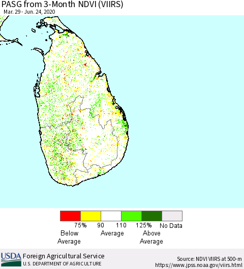 Sri Lanka PASG from 3-Month NDVI (VIIRS) Thematic Map For 6/21/2020 - 6/30/2020