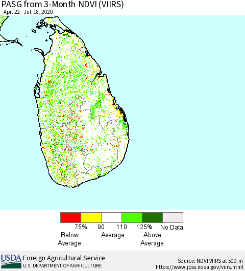 Sri Lanka PASG from 3-Month NDVI (VIIRS) Thematic Map For 7/11/2020 - 7/20/2020