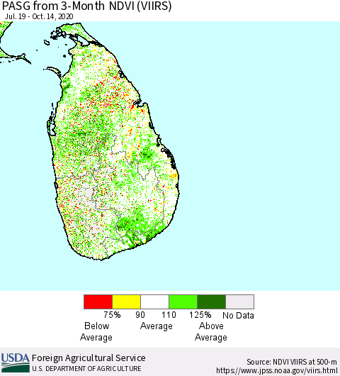 Sri Lanka PASG from 3-Month NDVI (VIIRS) Thematic Map For 10/11/2020 - 10/20/2020