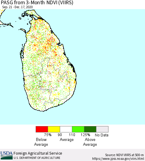 Sri Lanka PASG from 3-Month NDVI (VIIRS) Thematic Map For 12/11/2020 - 12/20/2020