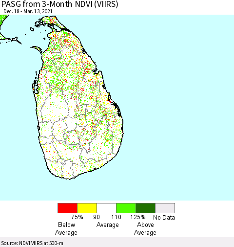 Sri Lanka PASG from 3-Month NDVI (VIIRS) Thematic Map For 3/6/2021 - 3/13/2021