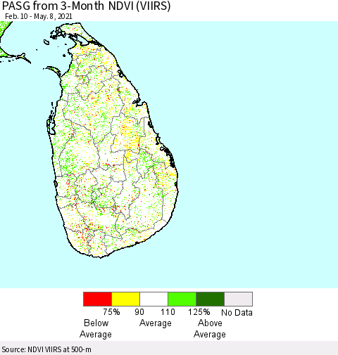 Sri Lanka PASG from 3-Month NDVI (VIIRS) Thematic Map For 5/1/2021 - 5/8/2021