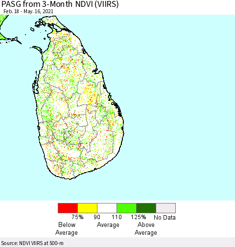 Sri Lanka PASG from 3-Month NDVI (VIIRS) Thematic Map For 5/9/2021 - 5/16/2021