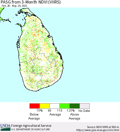 Sri Lanka PASG from 3-Month NDVI (VIIRS) Thematic Map For 5/21/2021 - 5/31/2021