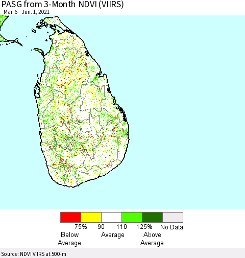 Sri Lanka PASG from 3-Month NDVI (VIIRS) Thematic Map For 5/25/2021 - 6/1/2021