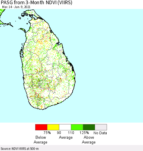 Sri Lanka PASG from 3-Month NDVI (VIIRS) Thematic Map For 6/2/2021 - 6/9/2021