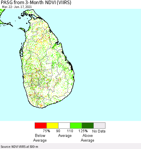 Sri Lanka PASG from 3-Month NDVI (VIIRS) Thematic Map For 6/10/2021 - 6/17/2021