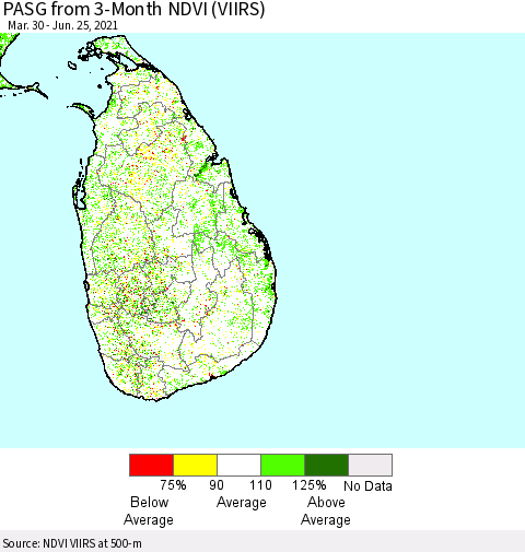 Sri Lanka PASG from 3-Month NDVI (VIIRS) Thematic Map For 6/18/2021 - 6/25/2021