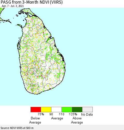 Sri Lanka PASG from 3-Month NDVI (VIIRS) Thematic Map For 6/26/2021 - 7/3/2021