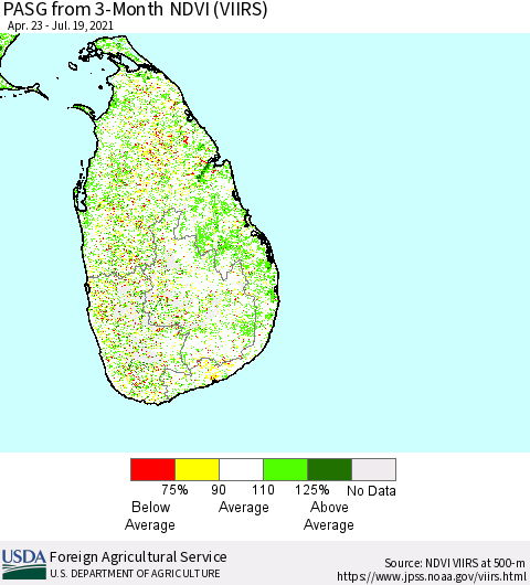 Sri Lanka PASG from 3-Month NDVI (VIIRS) Thematic Map For 7/11/2021 - 7/20/2021