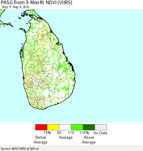 Sri Lanka PASG from 3-Month NDVI (VIIRS) Thematic Map For 7/28/2021 - 8/4/2021