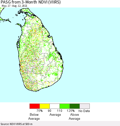 Sri Lanka PASG from 3-Month NDVI (VIIRS) Thematic Map For 8/5/2021 - 8/12/2021
