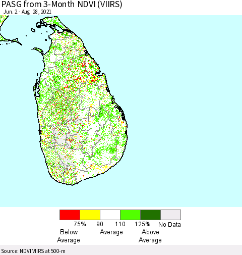 Sri Lanka PASG from 3-Month NDVI (VIIRS) Thematic Map For 8/21/2021 - 8/28/2021