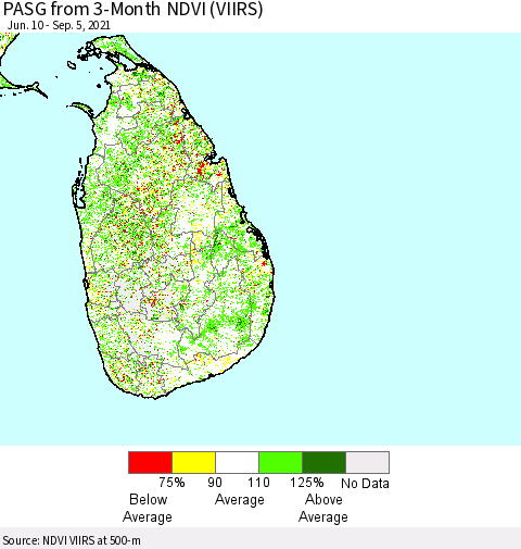 Sri Lanka PASG from 3-Month NDVI (VIIRS) Thematic Map For 8/29/2021 - 9/5/2021
