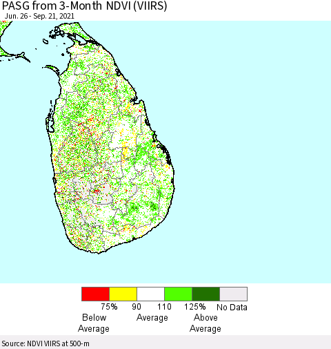 Sri Lanka PASG from 3-Month NDVI (VIIRS) Thematic Map For 9/14/2021 - 9/21/2021