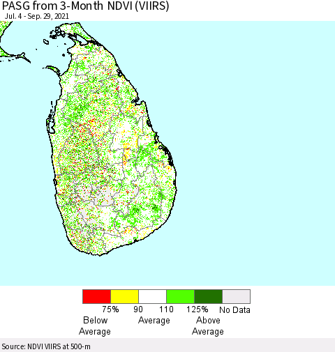 Sri Lanka PASG from 3-Month NDVI (VIIRS) Thematic Map For 9/22/2021 - 9/29/2021
