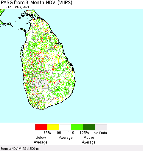 Sri Lanka PASG from 3-Month NDVI (VIIRS) Thematic Map For 9/30/2021 - 10/7/2021