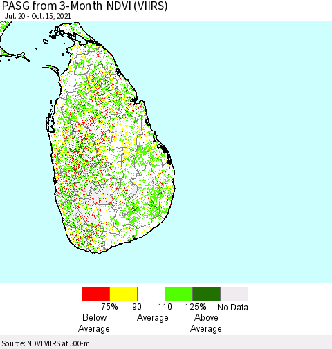 Sri Lanka PASG from 3-Month NDVI (VIIRS) Thematic Map For 10/8/2021 - 10/15/2021